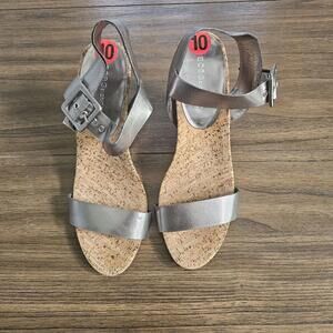 BCBGeneration Shoes Womens Size 10B Silver Strap Cork Wedge Heels
